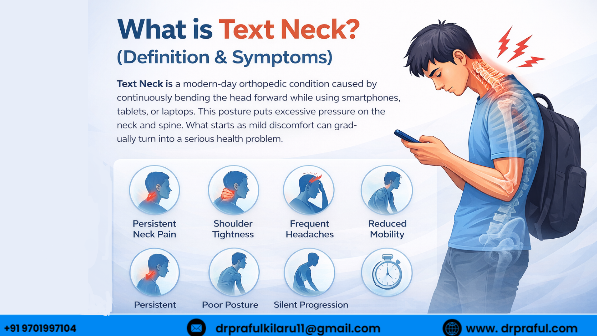 Mobile addiction causes text neck pain-what is text neck-dr praful